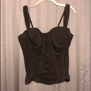 Plus Size Black Corset Top, Breathable Black Mesh Sides, Stretchy